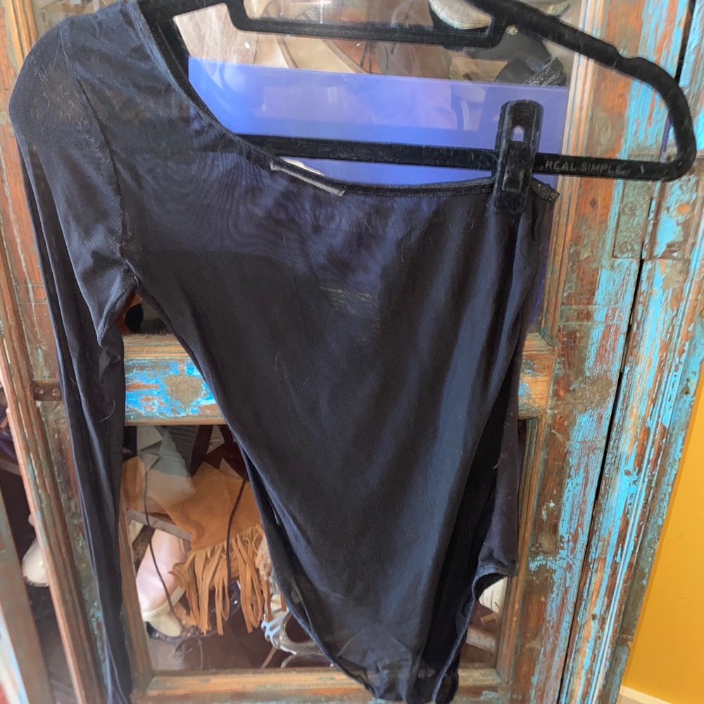 Milkyway Black One Shouldered Bodysuit with Mesh